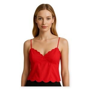 Maeve Anthropologie Red Scalloped Cotton Crop Top Sleeveless Adjustable Size 0